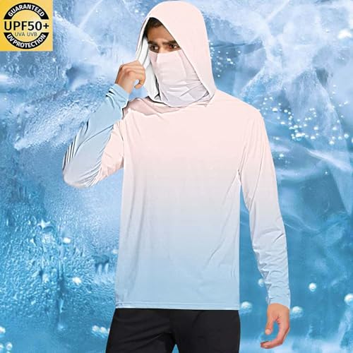 Mens Long Sleeve Sun Protection Shirts UPF 50 Rash Guards Cooling Hoodies with Mask Summer Long Sleeve Fishing Shirts2