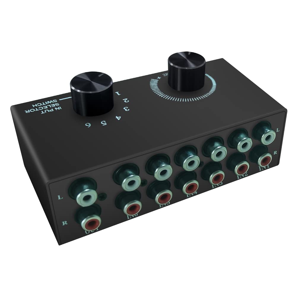 6 in 1 Out L/R Stereo Audio Switcher with Mute Button Portable Stereo Audio Switch Audio Splitter