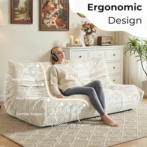 Image of HABUTWAY Giant Bean Bag Chairs Lazy Sofa for Adults,3 Seater,Beige