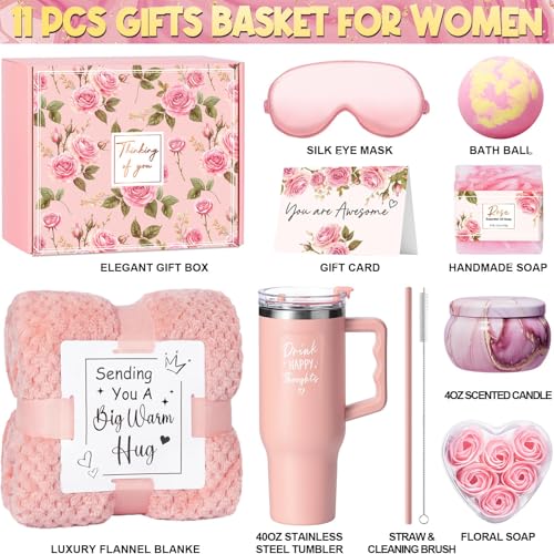 Birthday Gifts for Women Self Care Get Well Soon Gifts, Rose Relaxing Spa Gifts Box Care Package Basket w/ Luxury Flannel Blanket 40 oz Tumbler, Christmas Gifts Set for Mom Her Wife Girlfriend Sister - Image 3