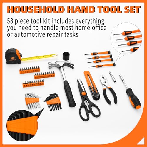 Image of 58-Piece Household Tool Set for home with Plastic Toolbox Orange (Pack of 3)