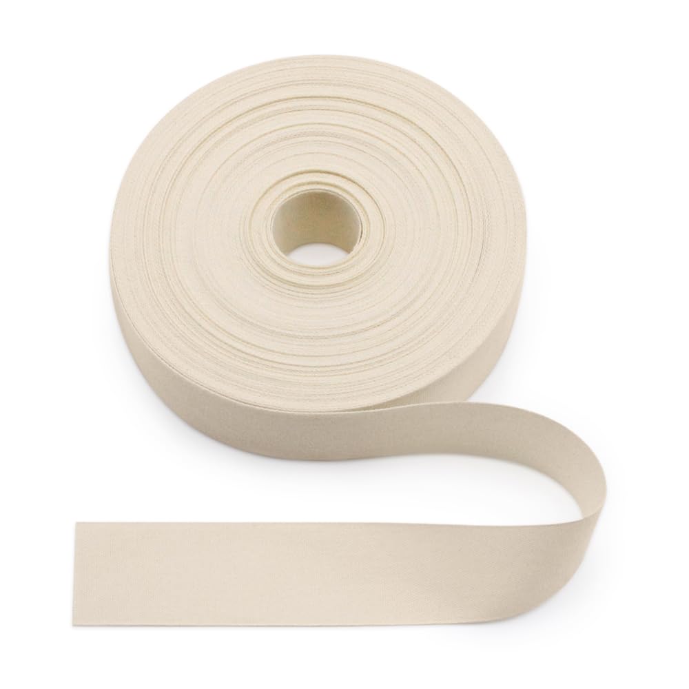 Jamsinmu Beige Natural Cotton Ribbon 25mm, 22 Yards Plain Woven Webbing for Edge Reinforcement Webbing, DIY Sewing Crafts - Plain 25mm*22Y — image 1