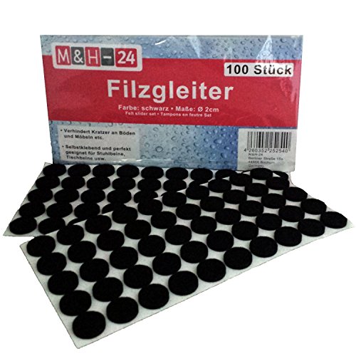 Preisvergleich Produktbild Filzgleiter 20mm Set Selbstklebend Schwarz - Möbelgleiter Filzunterlage Filzunterleger Bodenschutz Kratzschutz Rund Filz 100 Stück