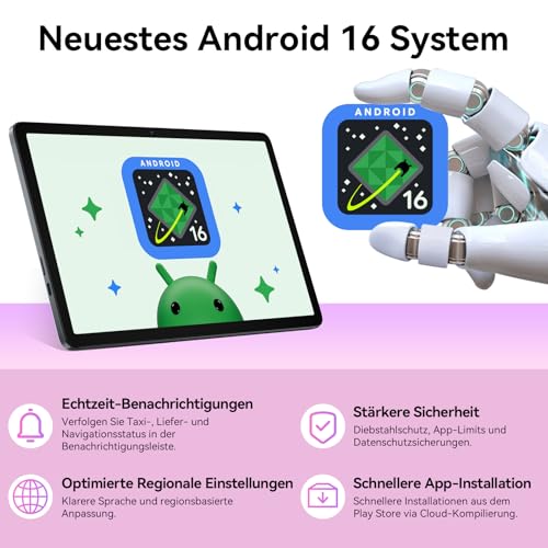 TABWEE T20 Android 16 Tablet mit Tastatur - 24 GB RAM+256 GB ROM (2 TB TF), Octa-Core, Gemini AI, Widevine L1, Tablet 10 Zoll, 5000 mAh, 8 MP+ 5 MP, Face ID, GPS (4J Garantie) 2