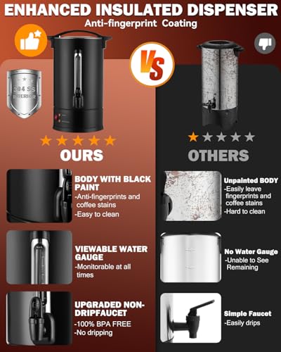 80 Cups Commercial Coffee Urn with Percolator, 1500W Upgraded Power, Quick-Brewing Coffee Maker With Auto Temp Control, Large Stainless Steel Hot Water Dispenser, Hot Beverage Urn For Events, Catering