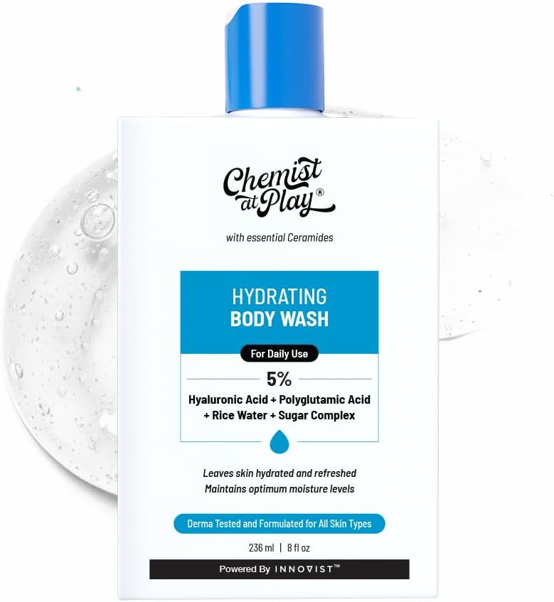 Hydrating Body Wash | Hyaluronic Acid Bodywash for Intense Hydration | Reduces Flakes & Itchiness | For Dry Skin | Polyglutamic Acid & Hyaluronic Acid | For Women & Men | 236ml