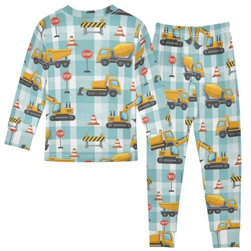 Pajama Sets Long Sleeve Construction Vehicles Pattern Design Soft Comfy Sleepwear 2 Piece PJS 3-8T3