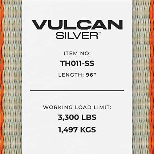 Vulcan Car Tie Down With Flat Hooks - Lasso Style - 2 Inch X 96 Inch - 4 Pack - Silver Series - 3,300 Pound Safe Working Load #TOP6