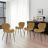 CangLong Modern Velvet Dining Chairs Set of 4, Modern Kitchen Chairs Comfortable Upholstered Armless Accent Dining Room Chairs with Metal Legs for Kitchen, Living Room, Yellowish Brown