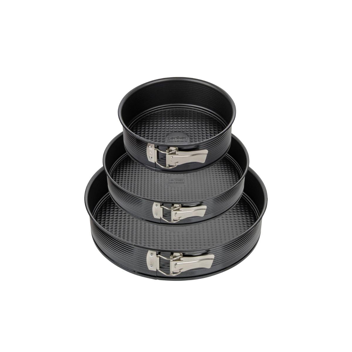 Zenker 9923450 Set of 3 Round Springform Tins, Round Tin, Cake Pan, Cake Tin, Pastry Tin, Round Cake Pan, Steel, 20 cm 24 cm and 28 cm