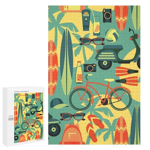 電気自動車、自転車、サーフボードジグソーパズル 木製 キャラクター パズル 壁飾り 減圧 レジャー 初心者向け 子供 誕生日 プレゼント1000 PCS