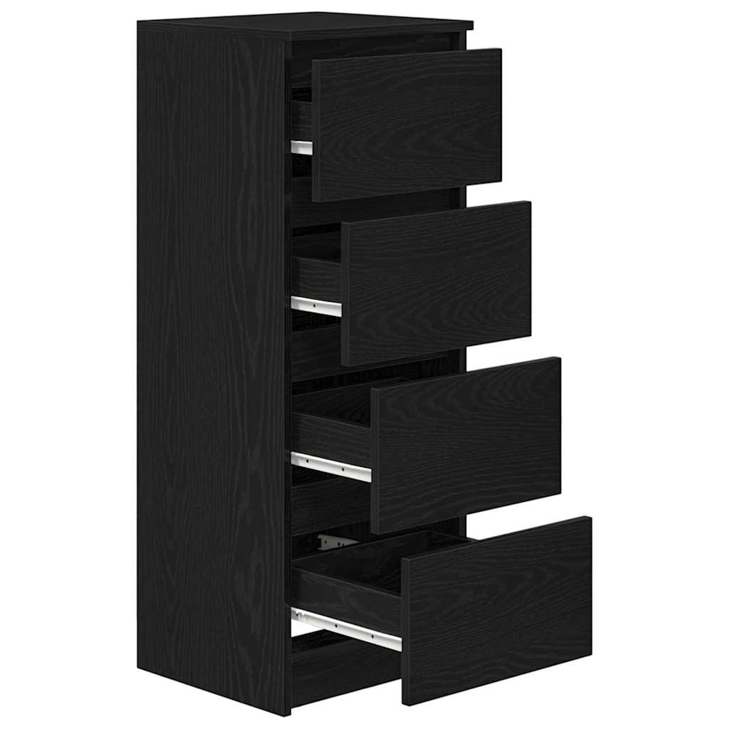 Komoda Czarny Dąb 37,5x35x99 cm Drewno klejone met 4 lades, stabiel en duurzaam, opbergkast voor woonkamer, hal of keuken, hoge draagkracht 60 kg