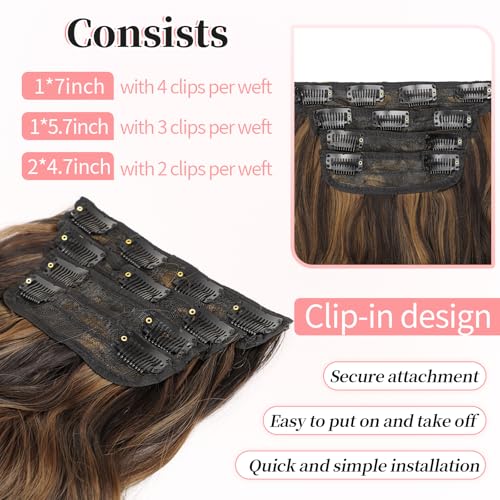 Image of KooKaStyle Wavy Clip in Hair Extensions 16 inch Balayage Dark Brown to Chestnut