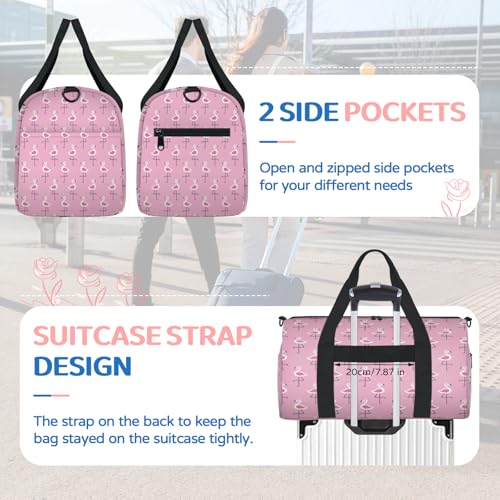Flamingo Theme Pattern Sports Duffle Bag for Women Men Waterproof Overnight Weekender Bag with Adjustable Strap Travel Tote Bags for Beach Yoga Work Dance Swim4