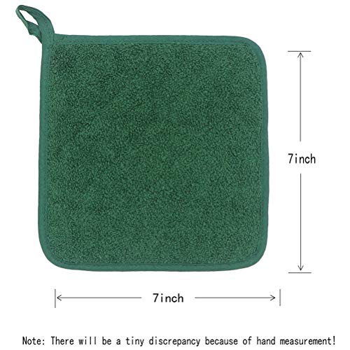 Cotton Pot Holders Cotton Made Machine Washable Heat Resistant Everyday Kitchen Basic Terry Pot Holder, Hot Pads, Trivet For Cooking And Baking Set Of 4 (Dark Green) #TOP4