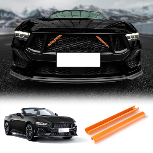 Image of KUNGKIC For 2024 2025 Mustang Grill Inserts Trims ABS V Brace Stripes Wrap Covers Exterior Car Accessories (Orange)