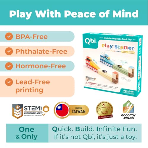 Image of QBI Magnetic Cube Track Set, 4-in-1 Race Car Track Blocks, Kids Ages 3+ | 36-Pc Magnetic Cube Blocks & 3D Track, 60 Challenge Cards, ABS Lead-Free Printing, Montessori STEM Play, Birthday Gift