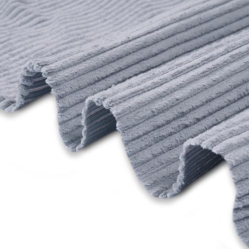 Image of Encasa XO Corduroy Fabric by the Meter, 59 inch Wide Premium 238 GSM Polyester Upholstery & Sewing Material, Soft Ribbed B Grey Fabric for Sofa /Cushion Covers, Trousers, Curtains & DIY Crafts