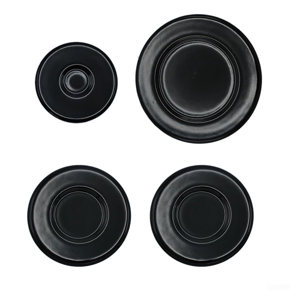 4 Pack Gas Stove Burner Covers Set Iron Aluminum Burner Caps/For SABAF Cooktop Replacement Parts 55Mm 75Mm 100Mm Black Flat Design Heat Distribution Cooking(Concave)