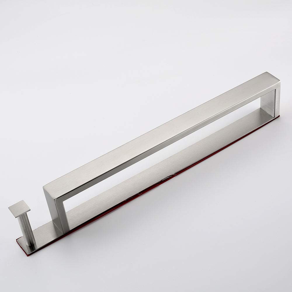 Portasciugamani senza foratura, argento spazzolato, asta portasciugamani bagno 304, in acciaio inox, autoadesivo, porta asciugamani per ospiti, con ganci, 40 cm, per bagno