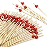 YIPFEN 100 unidades de palillos, set de brochetas aperitivos, frutas, accesorios cócteles, finger food para niños, ideales para barbacoas, cumpleaños, bodas y fiestas (12 cm) (bolas de madera)