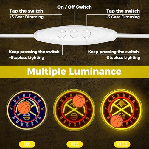 Image of Basketball Team Neon Sign, Sport Light Up Dimmable Basketball Team Logo Hanging USB Powered Led Neon Sign for Wall Decor, Bedroom, Man Cave, Party, Birthday Party Christmas Merch Deco Gift for Boys Teens Fans