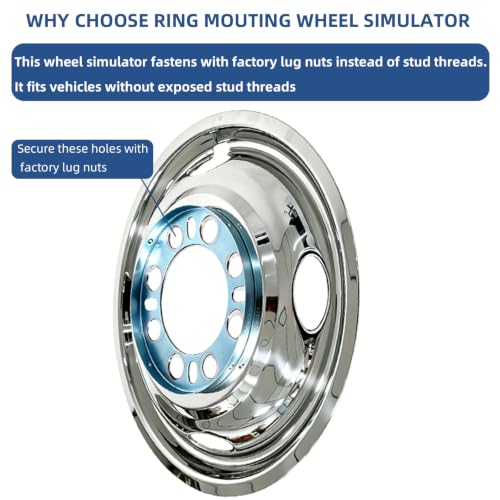 Image of hightall 16 Wheel Simulators,16 inch 8 Lug 6.5 inch Bolt Pattern Dual Rear Wheel Stainless Steel Hub Caps,Bolts On Wheel Cover Set Compatible with Chevy GMC Ford Dodge 3500 Dually Trucks & Vans