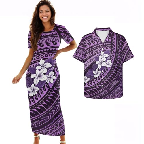 Cjfognsoa Polynesian Couples Matching Outfits Samoan Puletasi Dress for Women 2Pc Sets for Women Outfit Sexy Short Sleeve Havana Nights Outfits for Party Lavalava Muumuu Dresses M