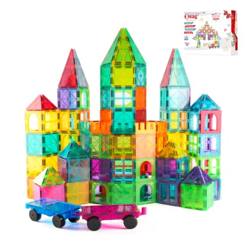 Image of Bmag 130PCS Magnetic Tiles Building Blocks with 2 Cars | 3D Clear Magnet Blocks | STEM Preschool Toys for 3-9+ Kids | Christmas & Toddler Gift | Compatible with Major Brands
