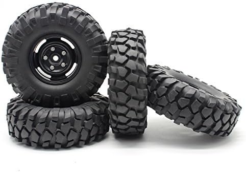 Hosim Black High Grip Rubber Tires Tyres for 1/10 RC Car Truck Buggy and Front Rear Pentagram Plastic Wheel Rims Accessory Spare Part Pack of 4 for Arduino DIY Wheel Toy