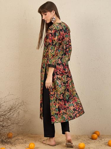Image of INDO ERA Womens Silk Blend Printed Straight Kurta Pant Set (IESTR5624)