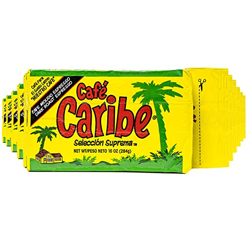 CAFE CARIBE 100% Espresso Coffee Brick, Dark Roast Ground Coffee, 10 Oz. (Pack of 12)