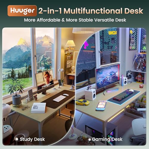 Image of Huuger Computer Desk, 54 Inch Office Desk, Gaming Desk with Storage, Writing Desk Work Desk for Home Office, Study, Modern Simple Desk, Large Legroom, Metal Frame, Maple
