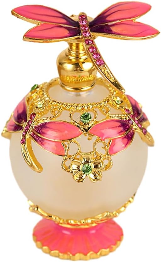 BOKIOESDE Decorative Perfume Bottle Refillable Eco-friendly Gifts Made With Zinc Alloy And Glass Dragonfly Perfume Bottle, Rose Red