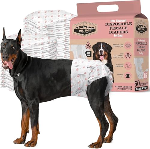 Image of Dr Pol Dog Diapers for Female Dogs | Disposable Pet Diapers with Wetness Indicators | Adjustable Fit | Leak Protection & Super Absorbent | Perfect for Heat Cycles & Training Accidents | Pack of 50