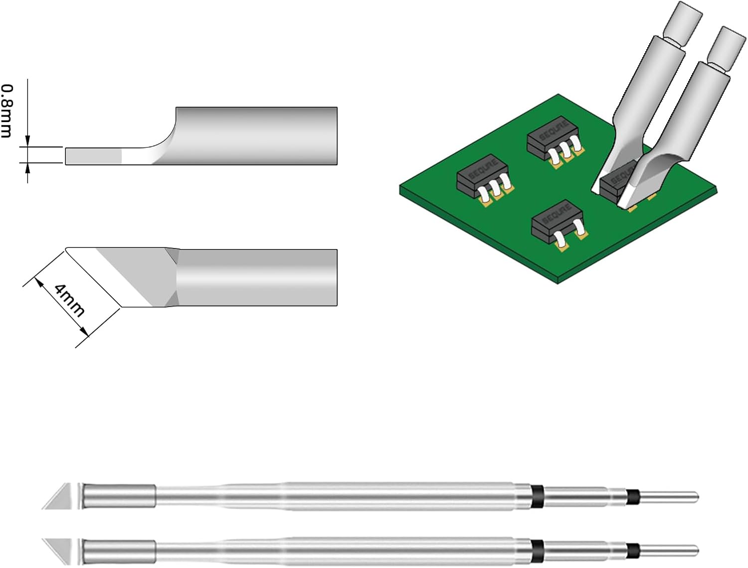 SEQURE Hot Tweezers Desoldering Tips Compatible with JBC C210 & C120 HT140 Hot Tweezers - 5.0FS, 3.0FS, 4.0KS, 6.0KS