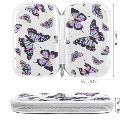 Image of Butterflies White Pencil Bag Case Zipper Pencil Holder Organizer Stationary Pen Bag Cosmetic Makeup Bag Pouch Purse for School Office Supplies