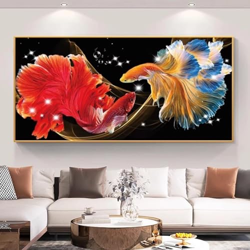 Toile de poisson de richesse artistique, peinture double carpe haut de gamme pour salon