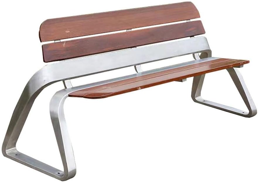 Patio Benches for Outdoors Park ChairOutdoor BenchStainless Steel Backrest SeatSolid Wood Leisure ChairCommunityOutdoor GardenSitting BenchSquare Chair Garden Benches for Outdoors