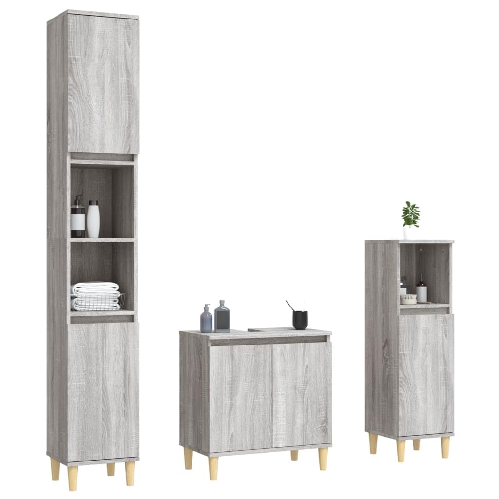 Set di mobili da bagno 3 pezzi Sonoma Grigio L3185587
