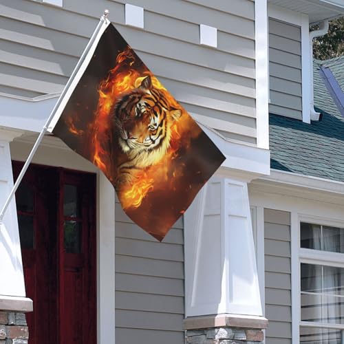 Drapeau de bienvenue tigre cool dans la flamme pour décoration de maison et jardin