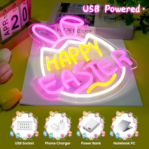 Néon LED Happy Easter à intensité variable pour chambre - 6