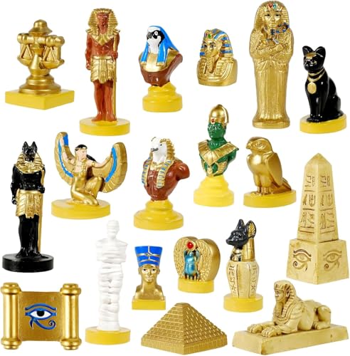 Image of GW Box 19 Pcs Egyptian Figurines Decoration Set Ancient Egypt Ancient Egyptian Decor Pyramid Mummy Pharaoh Model Egyptian Resin Statues Set for Home Decor