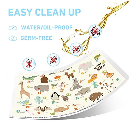Disposable Stick-On Placemats 40 Pack For Baby & Kids, Restaurant Table Mats 12" X 18" Sticky Place Mats, Toddler Baby Placemat, Animal Alphabet Theme #TOP2