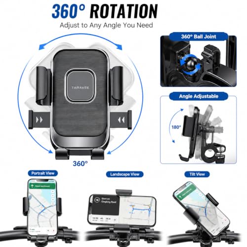 Image of Bike Phone Holder for Handlebar, One-Touch Lock Mobile Mount, 360 Rotatable Motorcycle Phone Holder, Shockproof Anti-Slip Clamp for 4-6.9 Inch Smartphones, Bicycle & Scooter (BS-01)