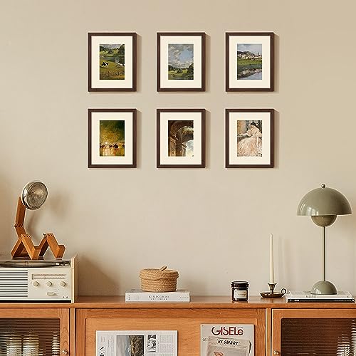 Image of upsimples 8x10 Picture Frame, Display Pictures 5x7 with Mat or 8 x 10 Without, Wall Hanging Photo Frames, Brown, 1 Pack