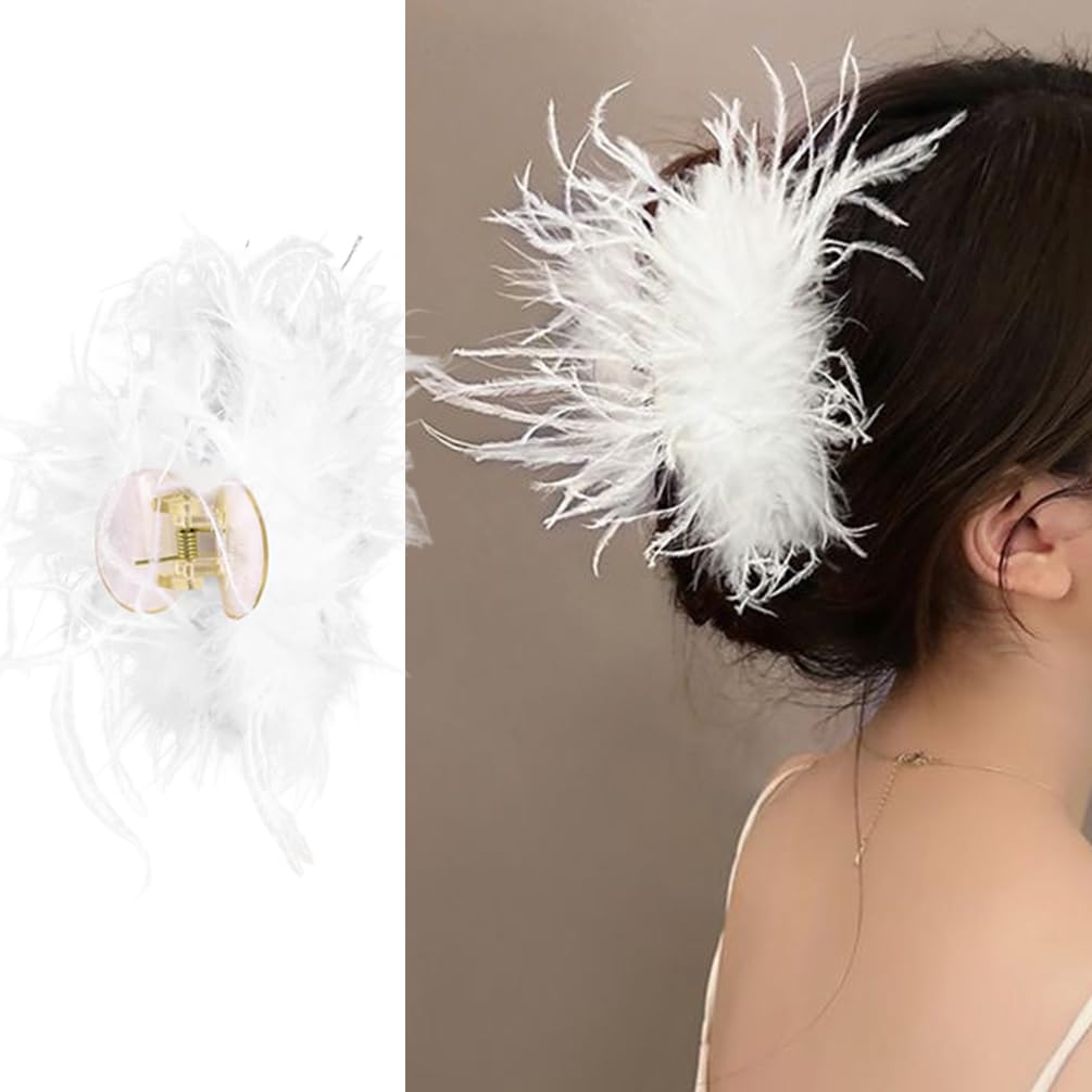 Amazon.co.jp: ホワイトフェザーヘアクリップ オーストリッチ ふわふわ 