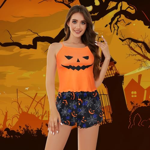 Image of American Trends Cute Pajamas for Women Strawberry Print Cami Top and Shorts Pj Set Two Piece Pajama Set Sleepwear Sleep Set
