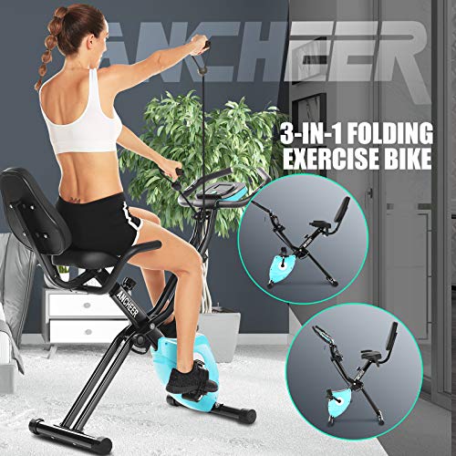 ANCHEER Klapp-Heimtrainer mit Rückenlehne, magnetisches Indoor-Fahrrad mit App-Anschluss, Armwiderstandsbänder, LCD… – Bild 4