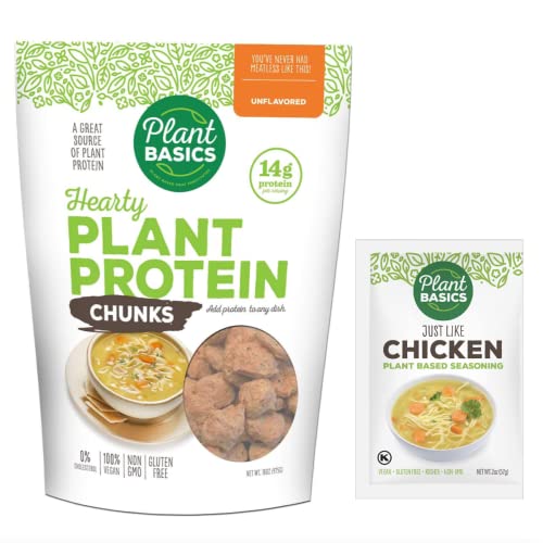 Plant Basics - Hearty Plant Protein - Unflavored Chunks, 1 Lb - Plant Based Seasoning, Just Like Chicken, 2 Ounce - Non-Gmo, Gluten Free, Vegan #TOP13